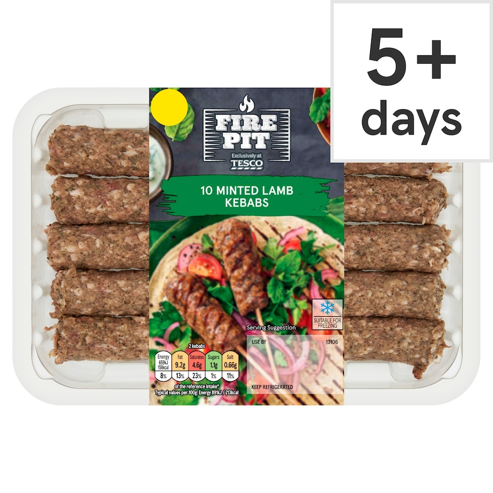 Tesco Fire Pit 10 Minted Lamb Kebabs 400G