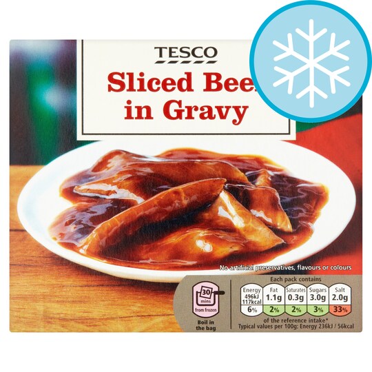 TESCO CLASSIC SLICED BEEF IN GRAVY 210G Tesco Groceries