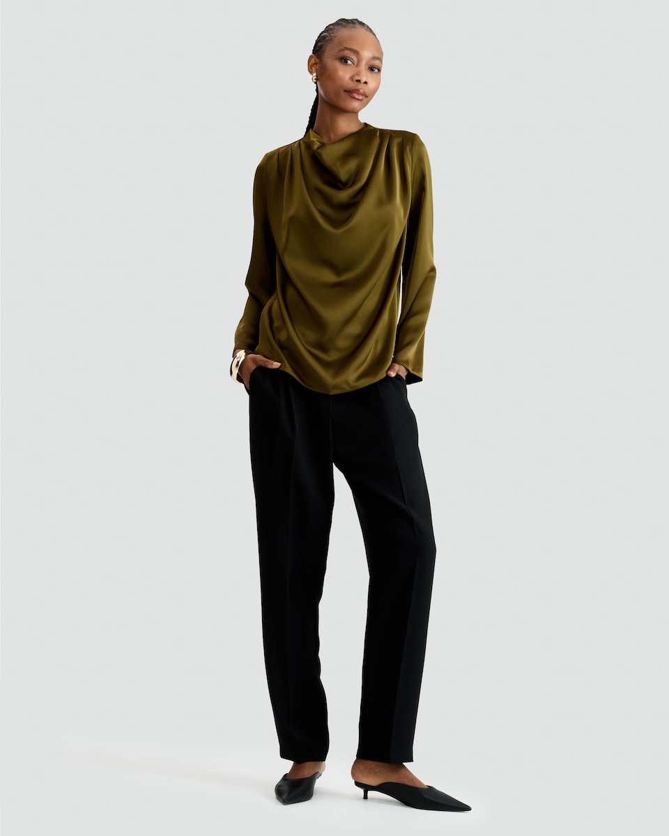 image 1 of F&F Satin Look Cowl Neck Blouse in Green
