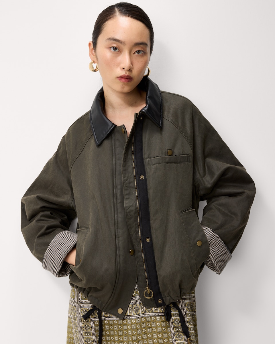 image 1 of The F&F Edit Cotton Rich Barn Jacket in Khaki