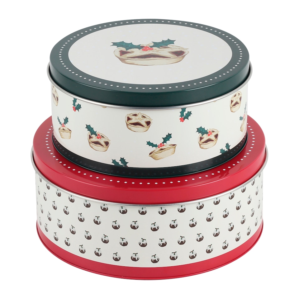 image 1 of F&F Home Christmas Pudding & Mince Pie Cake Tins