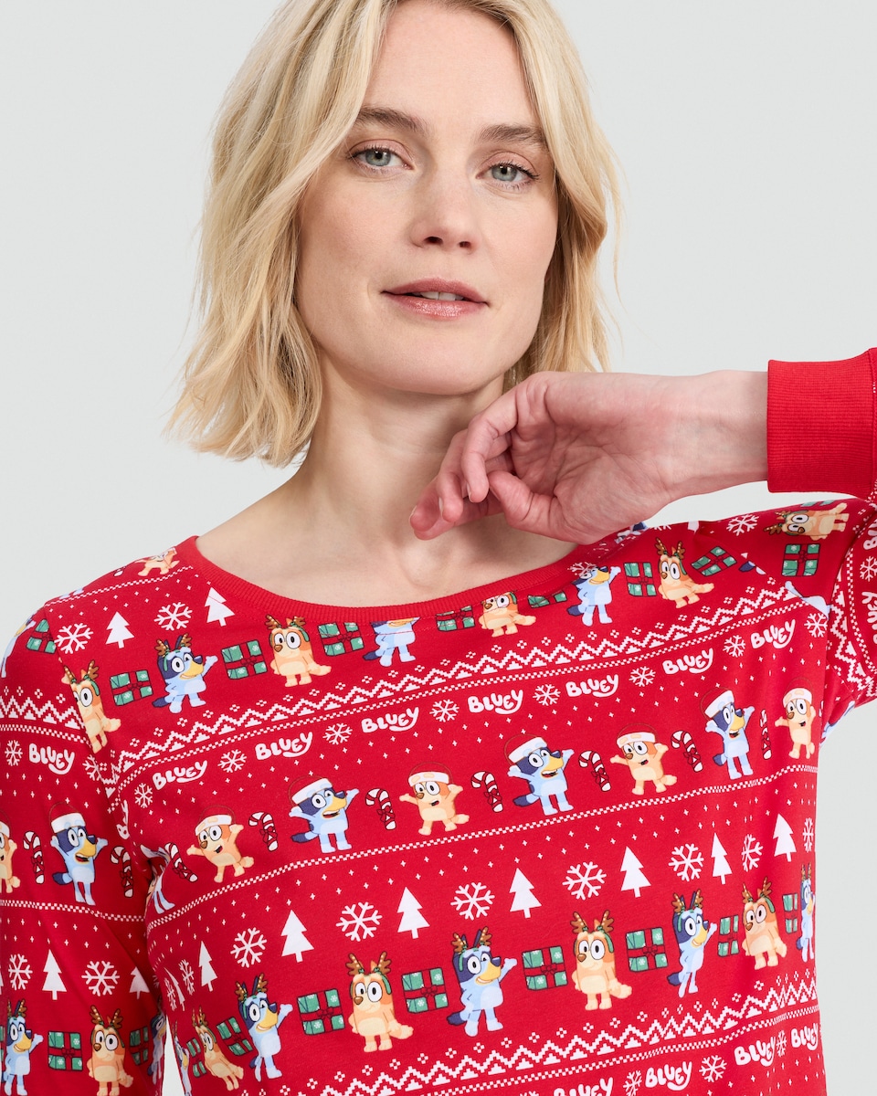 image 1 of Bluey Matching Family Christmas Pyjamas in Red