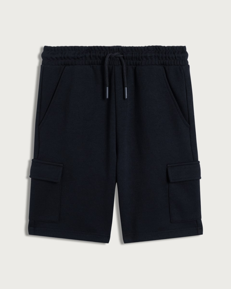 image 1 of F&F Boys Cotton Rich Drawstring Cargo Shorts in Black