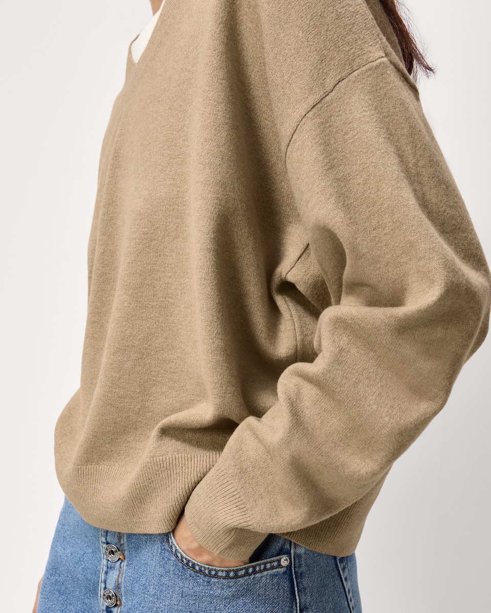 image 1 of F&F V Neck Knitted Jumper in Camel