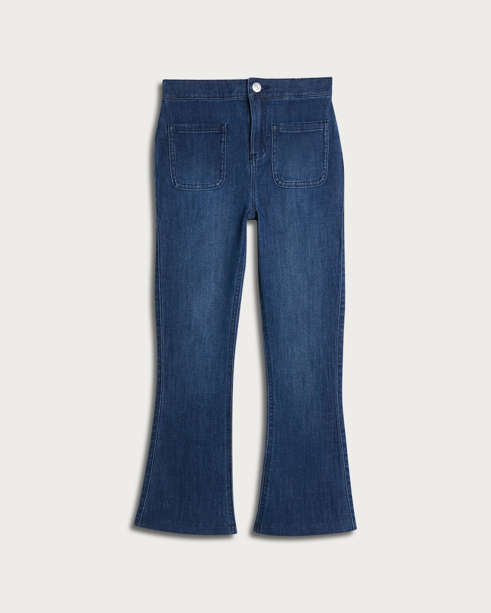 image 1 of F&F Girls Cotton Rich Flared Denim Jeans in Blue