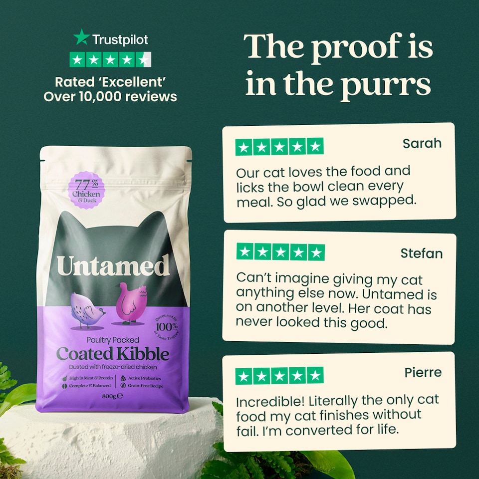 image 1 of Untamed Coated Kibble Chicken and Duck Cat Food 800g