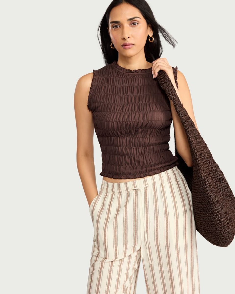 image 1 of F&F Pure Cotton Smocked Vest in Brown