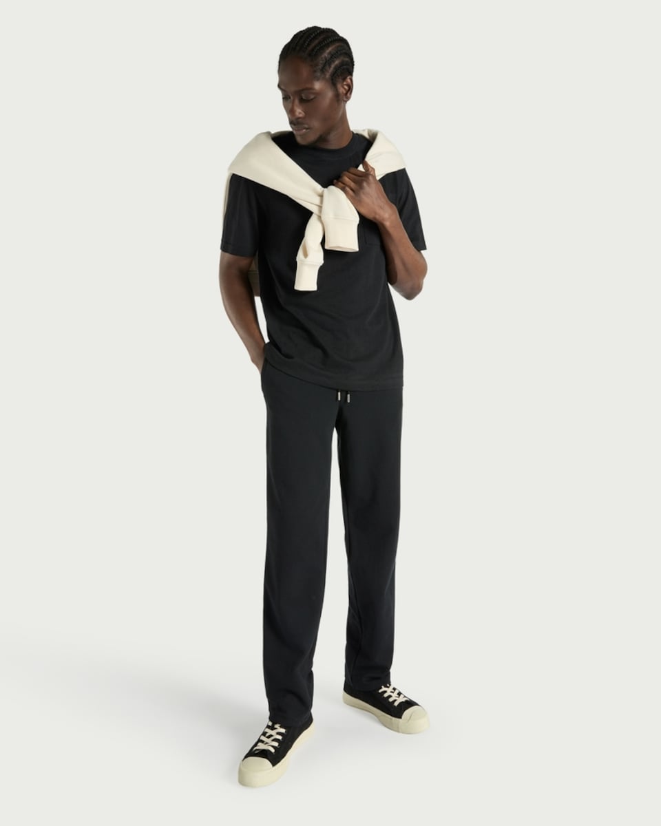 image 1 of F&F Edit Linen Rich Crew Neck T-Shirt in Black