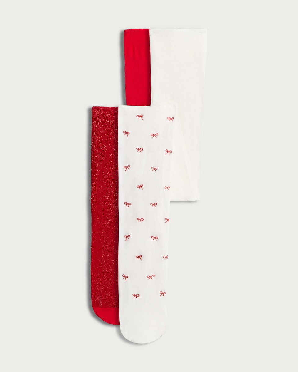 F&F Baby 2-Pack Lurex Bow Pattern Tights in Multi