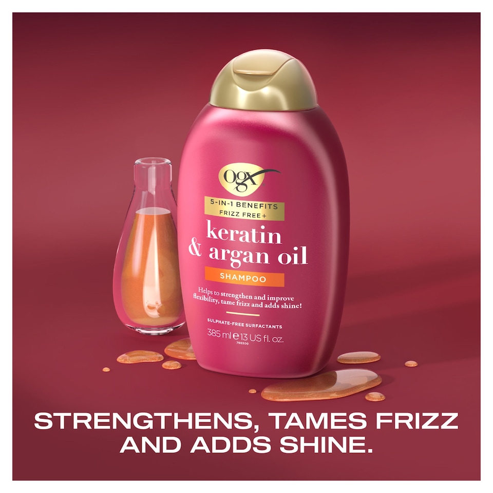image 1 of OGX Anti-Frizz Keratin Smoothing Oil Shampoo Sulphate Free 385ml