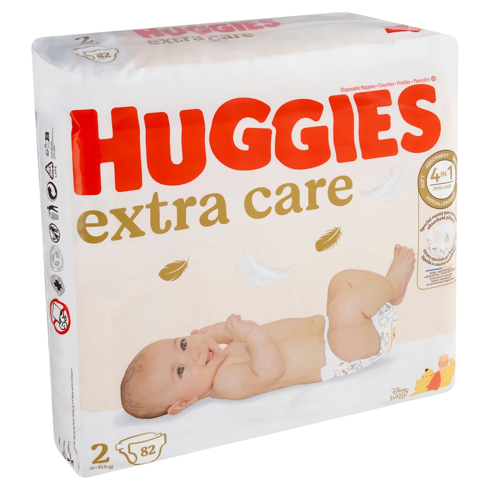 Obrázek 1 pro produkt Huggies Extra Care plenky velikost 2 pro děti 3-6kg 82 ks