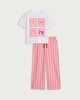image 4 of F&F Girls 2-Piece Cotton Rich Bow Print T-Shirt and Striped Trousers Set in Multi Pink