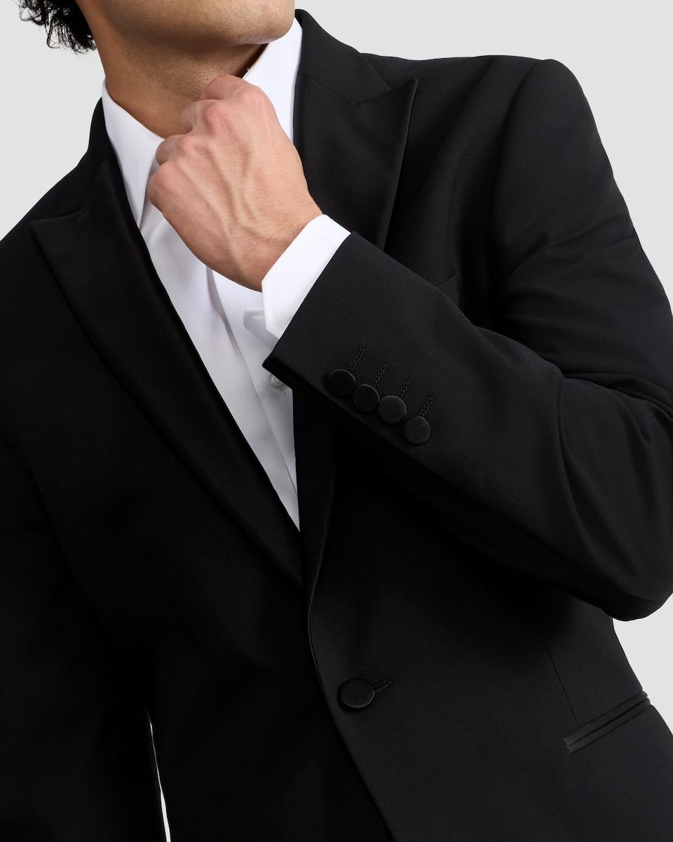 image 1 of F&F Single Button Tailored Fit Tuxedo Jacket in Black