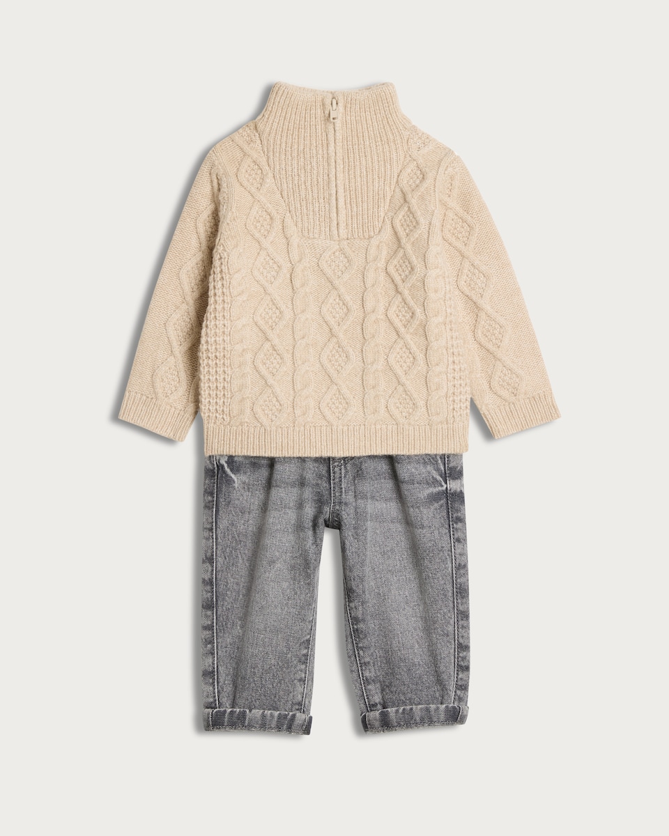 F&F Baby 2-Piece Cable Knit Jumper and Denim Jeans Set in Cream