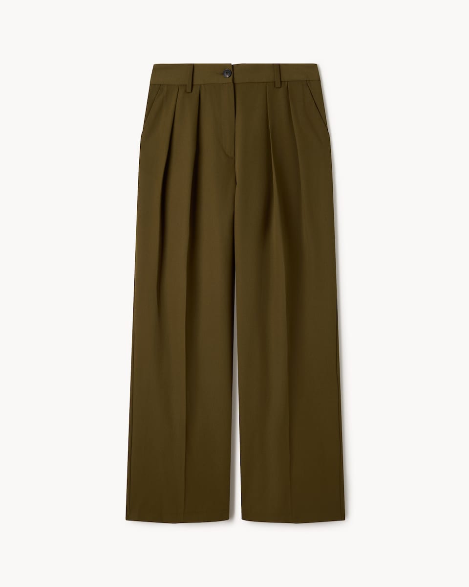 image 1 of F&F Pleated Wide Leg Co-ord Trousers in Khaki