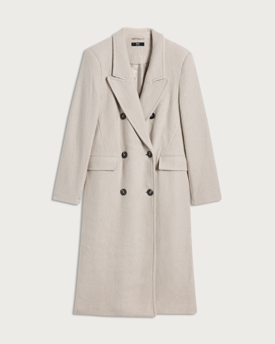 image 1 of The F&F Edit Formal Double Breasted Longline Coat in Neutral
