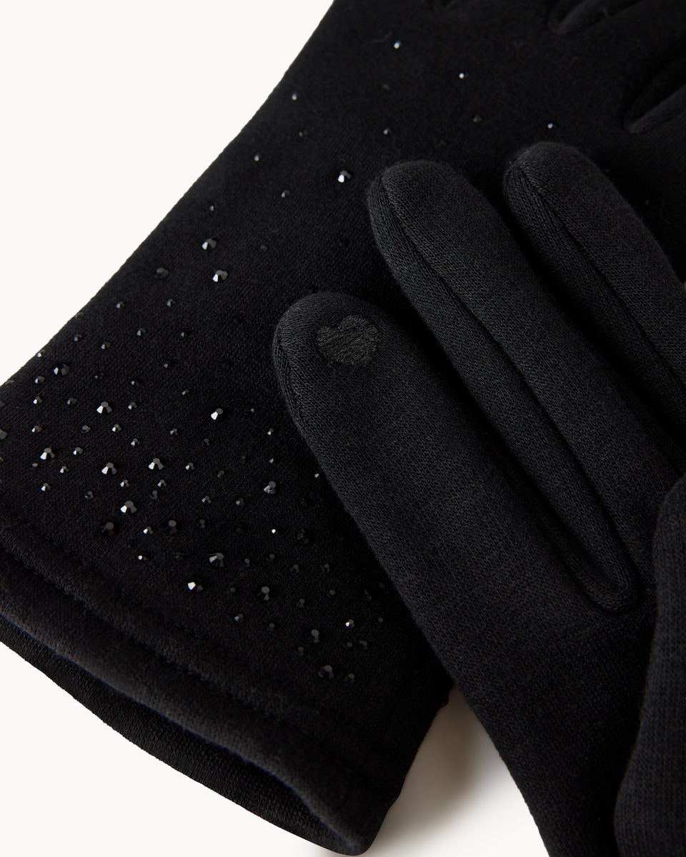 image 1 of F&F Fleece Sparkle Gloves in Black