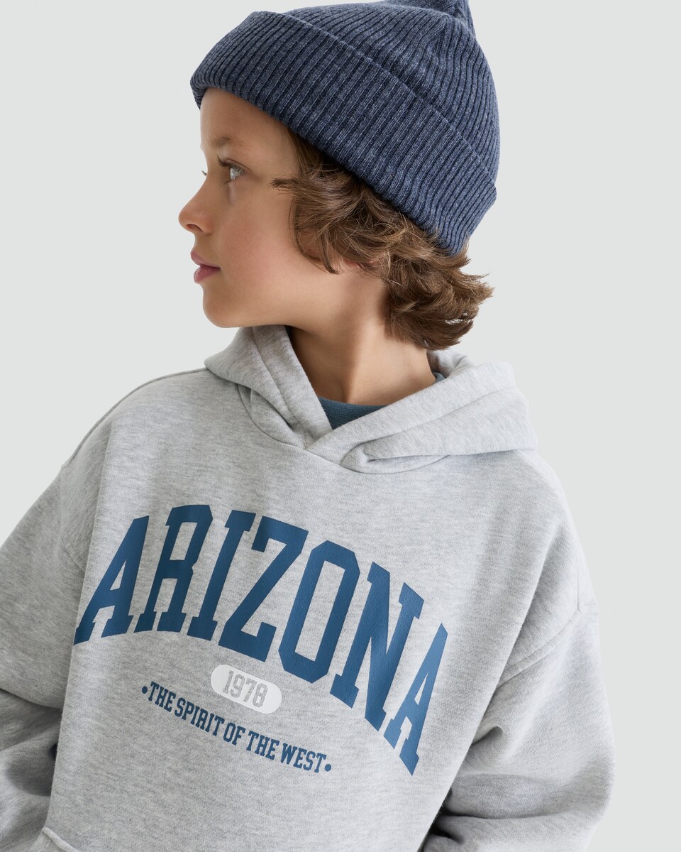 image 1 of F&F Boys Cotton Rich Slogan Hoodie in Grey Marl