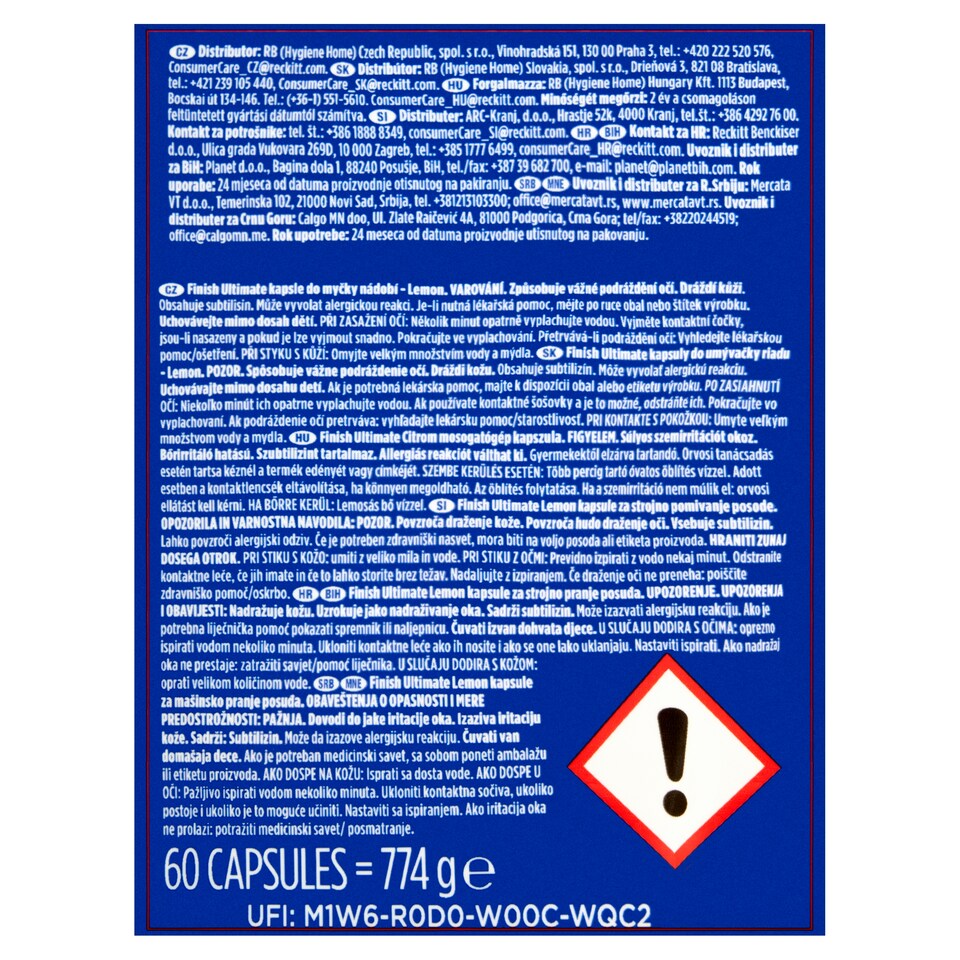 image 1 of Finish Powerball Ultimate All in 1 Lemon Dishwasher Capsules 60 pcs 774 g