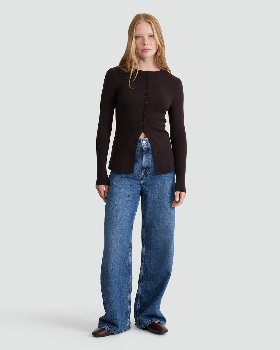 image 1 of F&F Knitted Button Front Cardigan in Brown