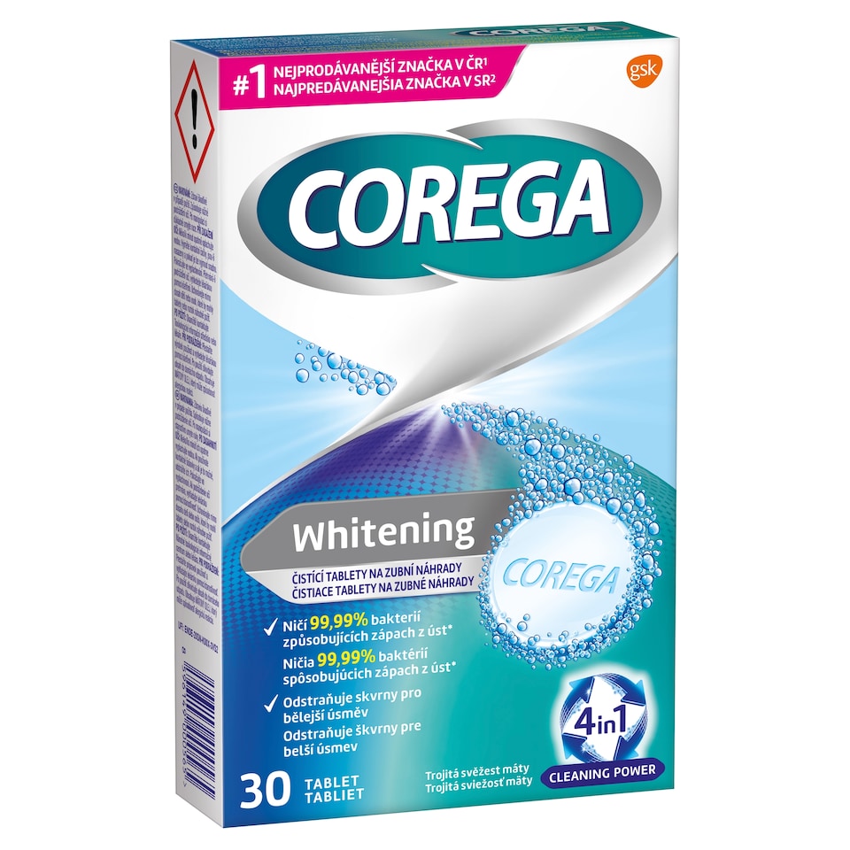 image 1 of Corega Whitening Cleaning Tablets for Dentures 30 pcs