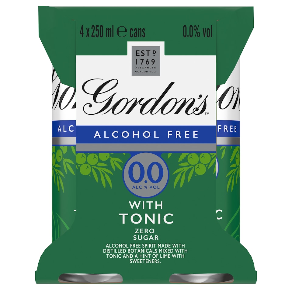 image 1 of Gordon's Alcohol Free Spirit & Tonic with Lime Can 0% Vol 4x250ml