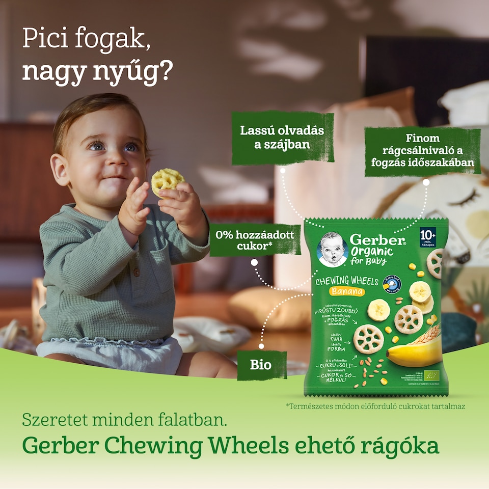image 1 of Gerber Chewing Wheels Organic Cereal Snack with Banana, from 10 Months 28 g