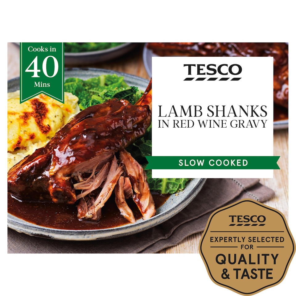 Tesco 2X Lamb Shanks In Red Wine Gravy 780G