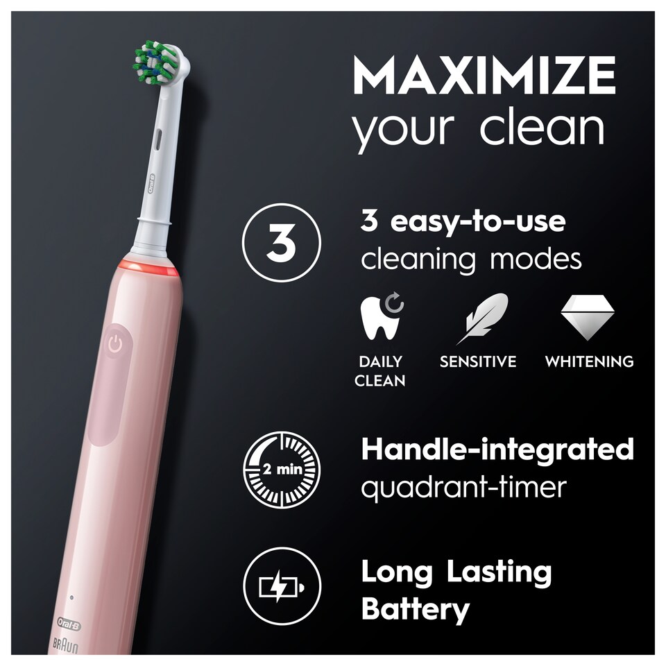 image 1 of Oral-B Pro 3 3D White Pink Electric Toothbrush