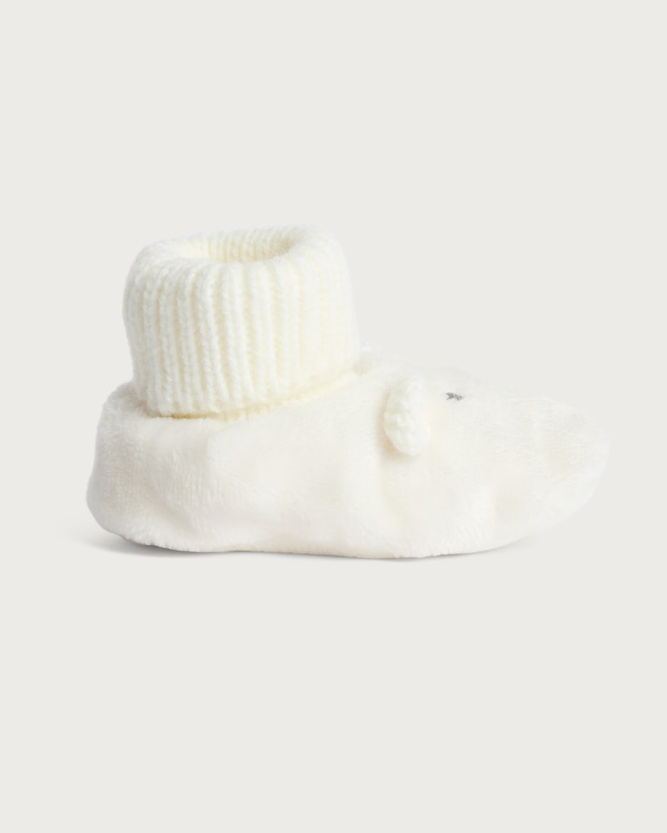 image 1 of F&F Baby Fleece Bear Face Ribbed Booties in Multi