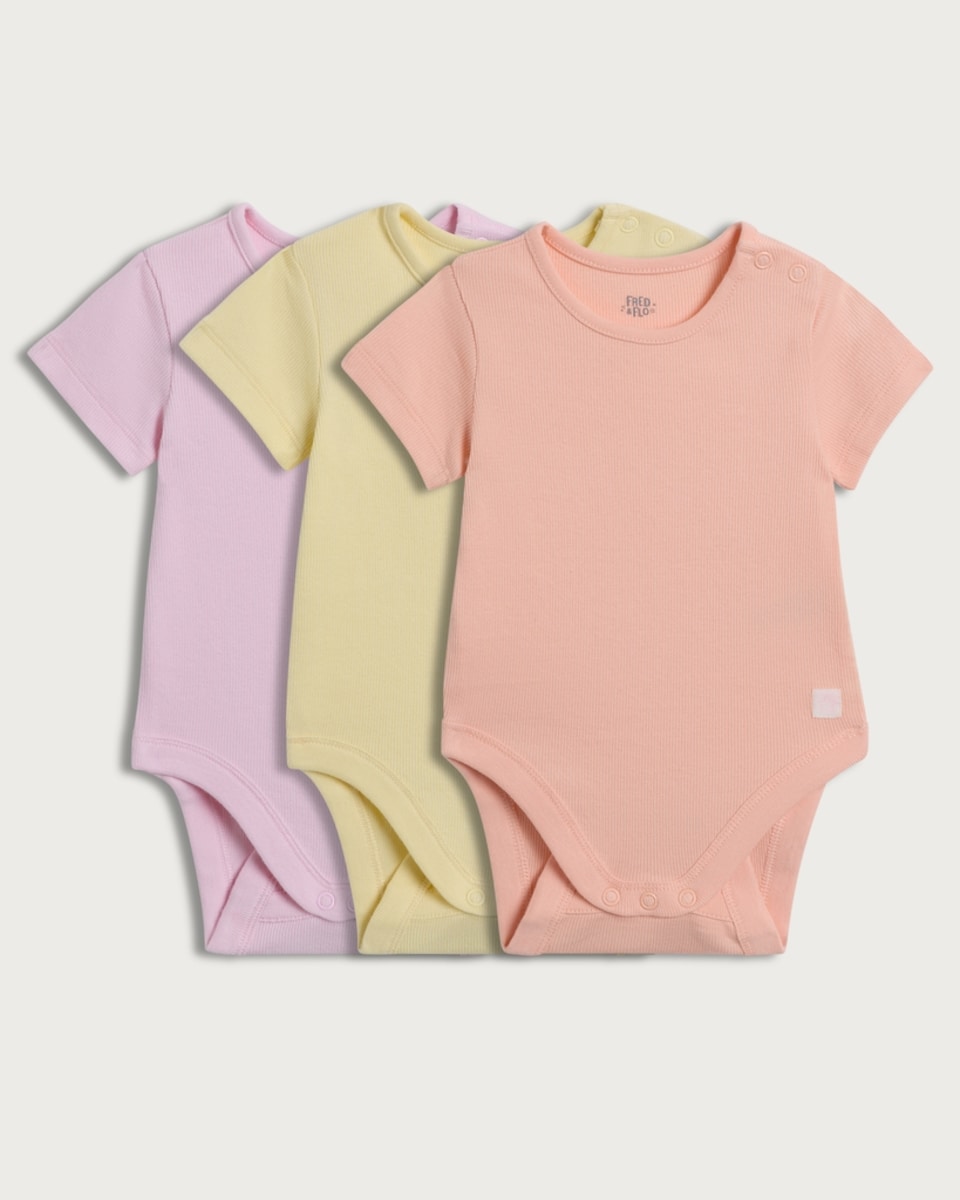 F&F Baby 3-Pack Cotton Rich Bodysuits in Pink