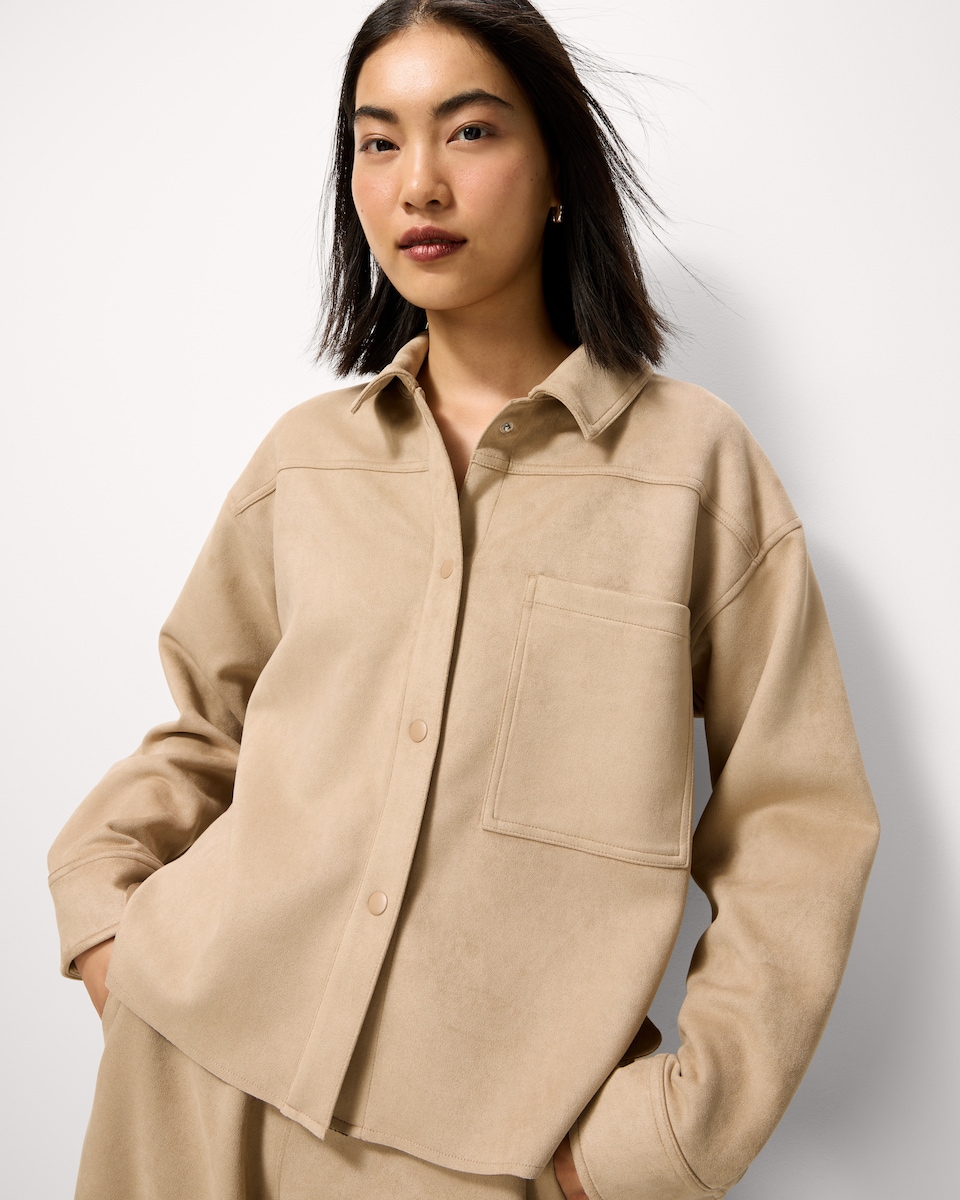 image 1 of F&F Faux Suede Shacket in Tan