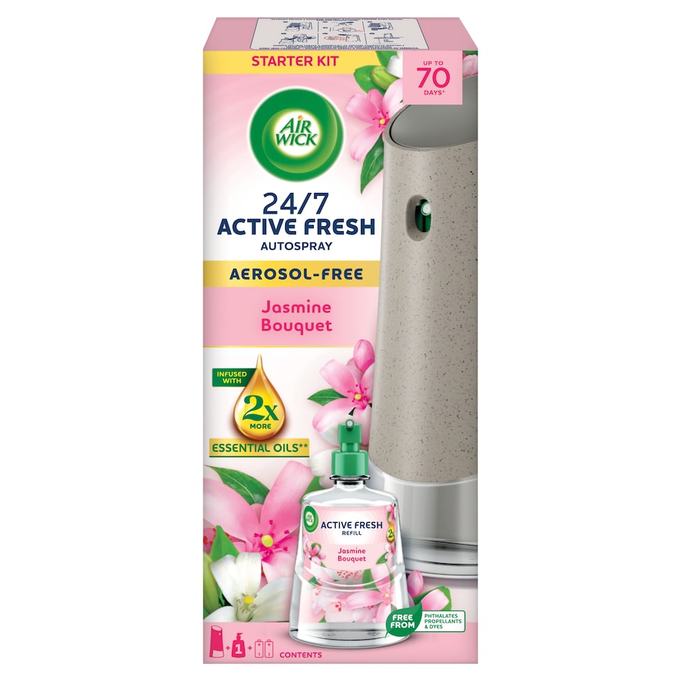 Air Wick Active Fresh Automatic Diffuser and Water-Based Refill Jasmine Bouquet 228 ml