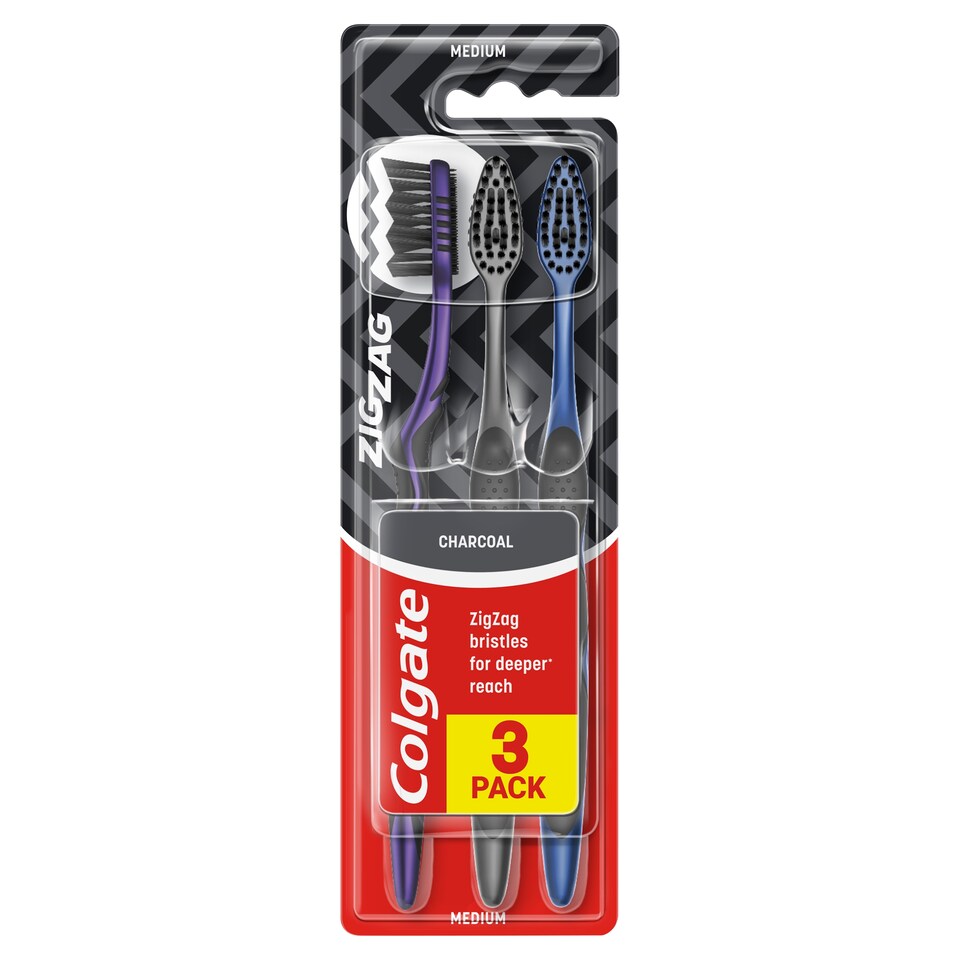 image 1 of Colgate Zig Zag Charcoal Toothbrush Medium 3pcs
