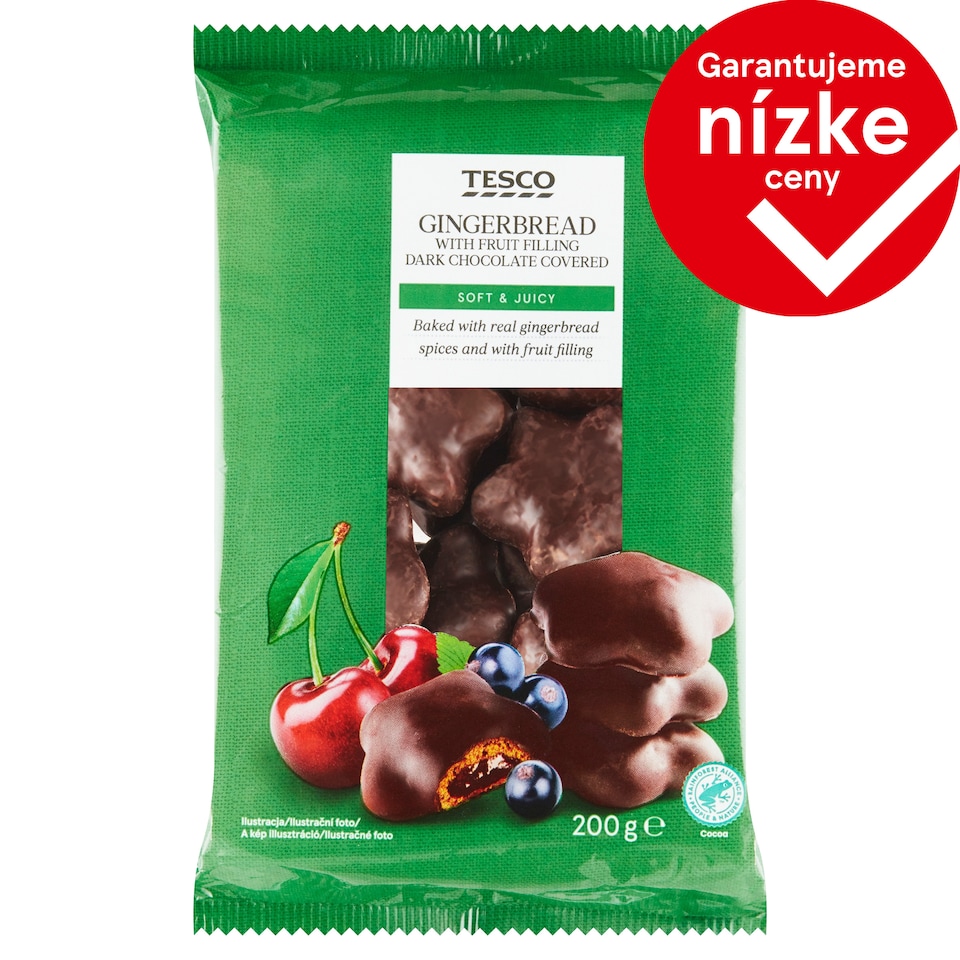 Tesco Perníky v čokoládovej poleve s ovocnou náplňou 200 g