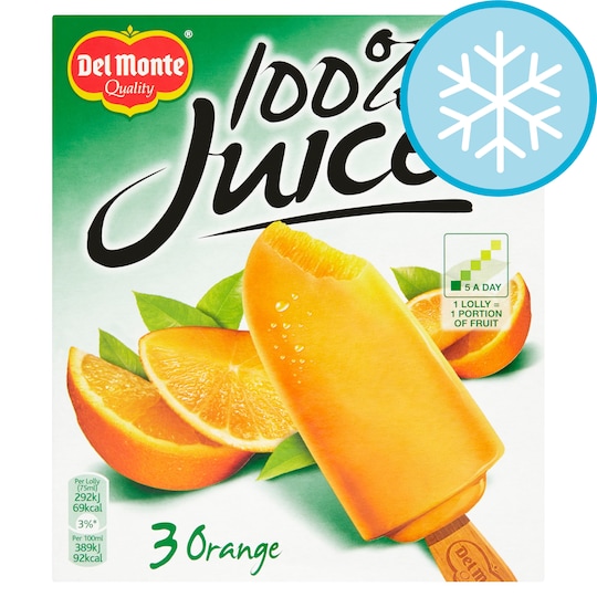Del Monte 100 Juice Orange Ice Lollies 3 X 75Ml Tesco Groceries