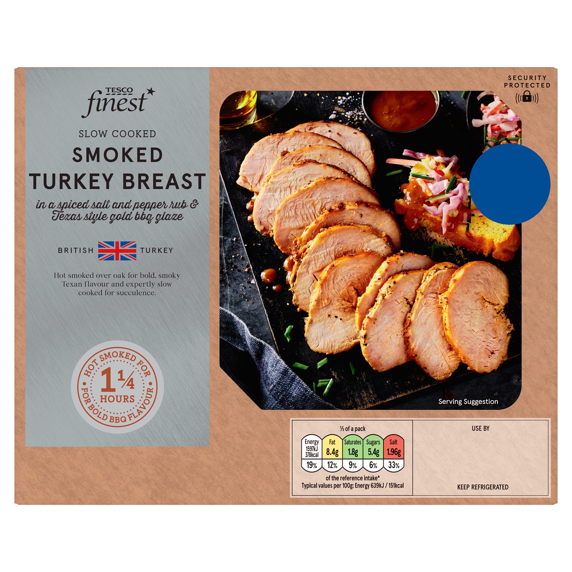 Tesco Finest Slow Cooked Smoked Turkey Breast in a Spiced Salt and Pepper Rub & Texas Style Gold BBQ Glaze 618G
