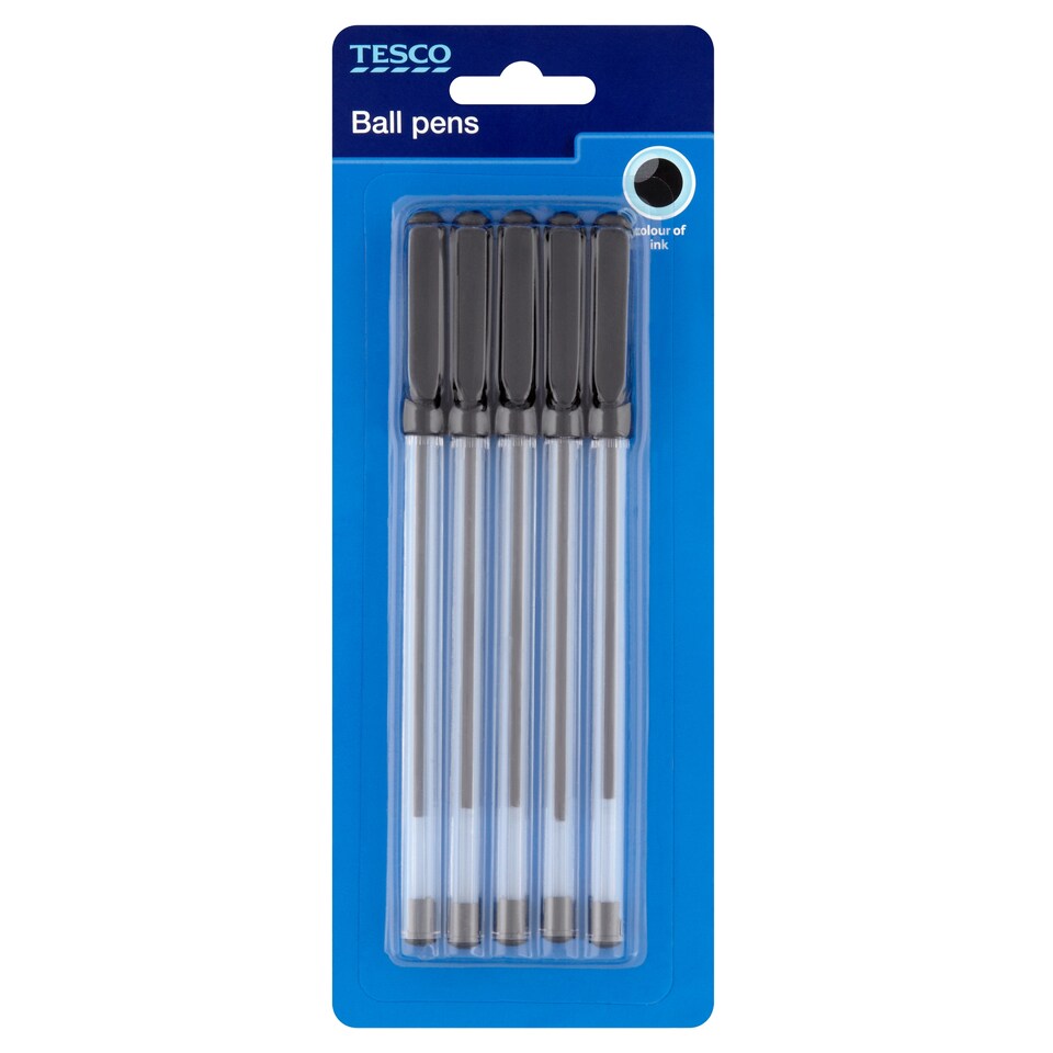 Tesco Classic Ball Pens Black 5 Pack