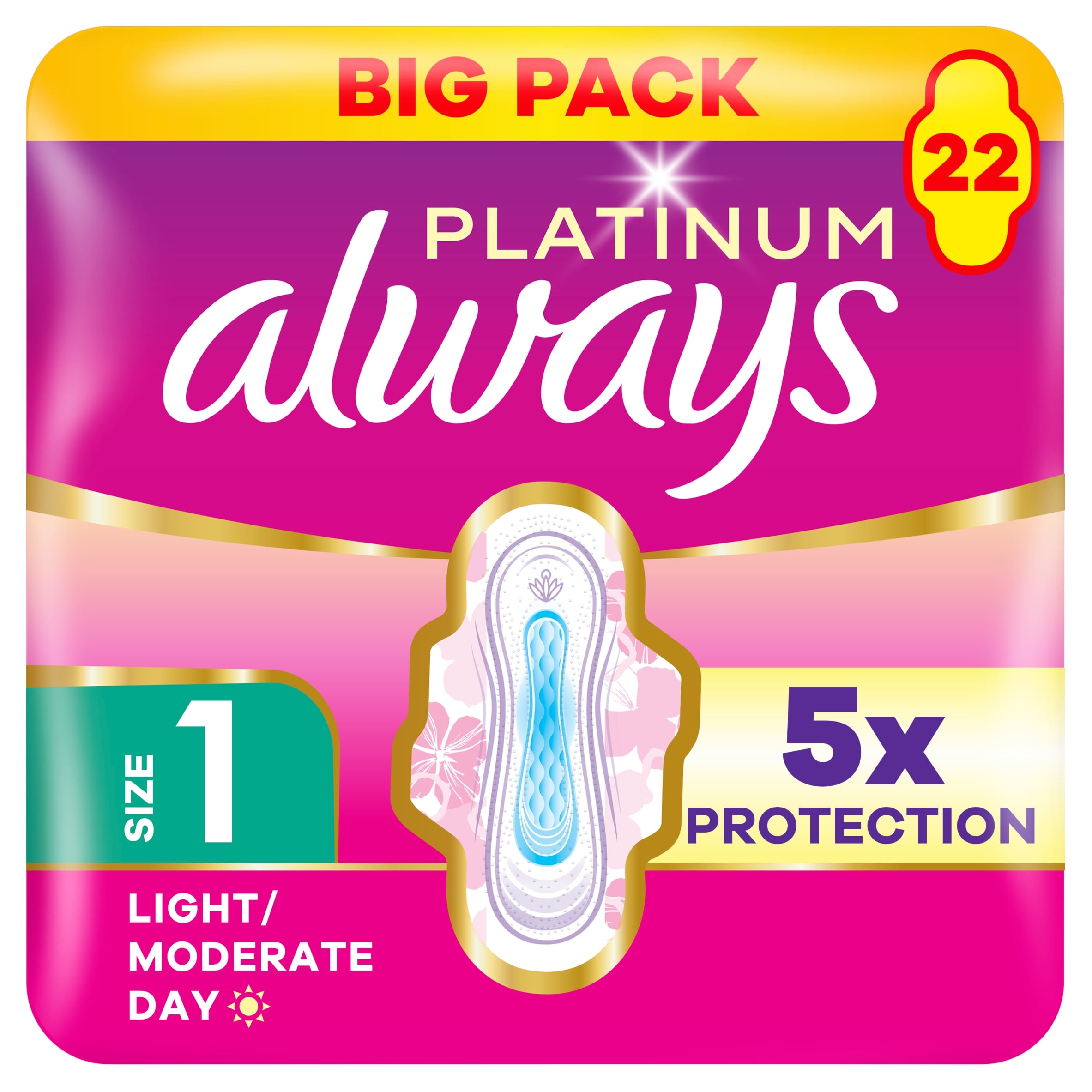 Always Platinum Normal 22 Sanitary Pads With Wings Size 1