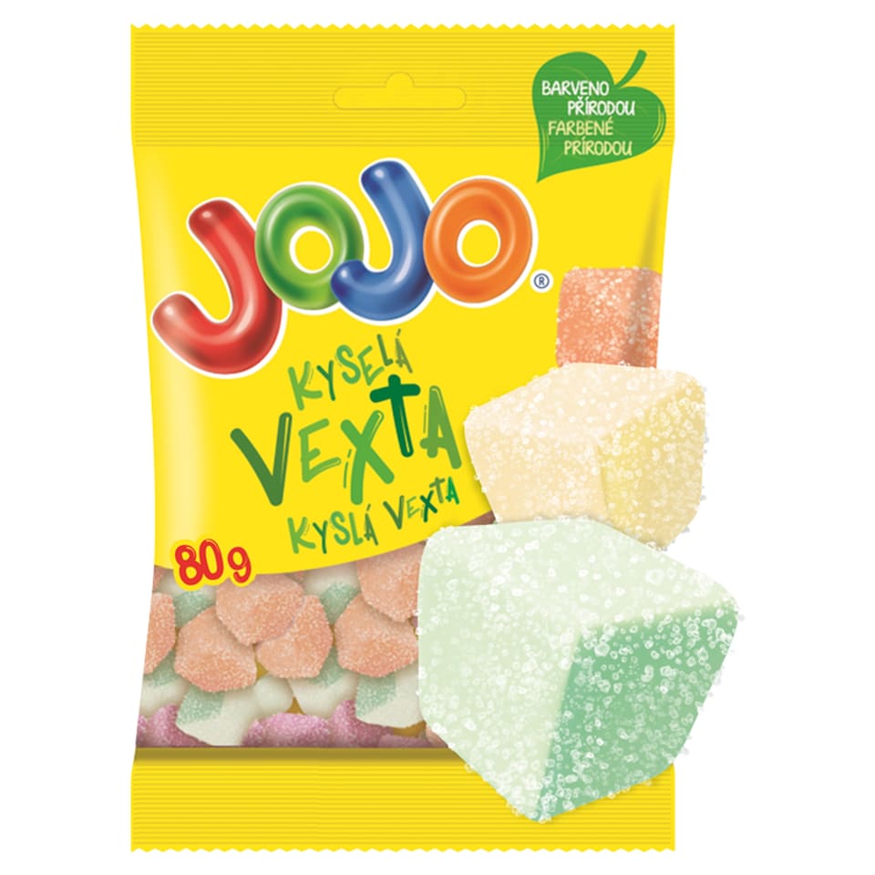 JOJO Vexta kyslá želé cukríky s ovocnými príchuťami 80 g