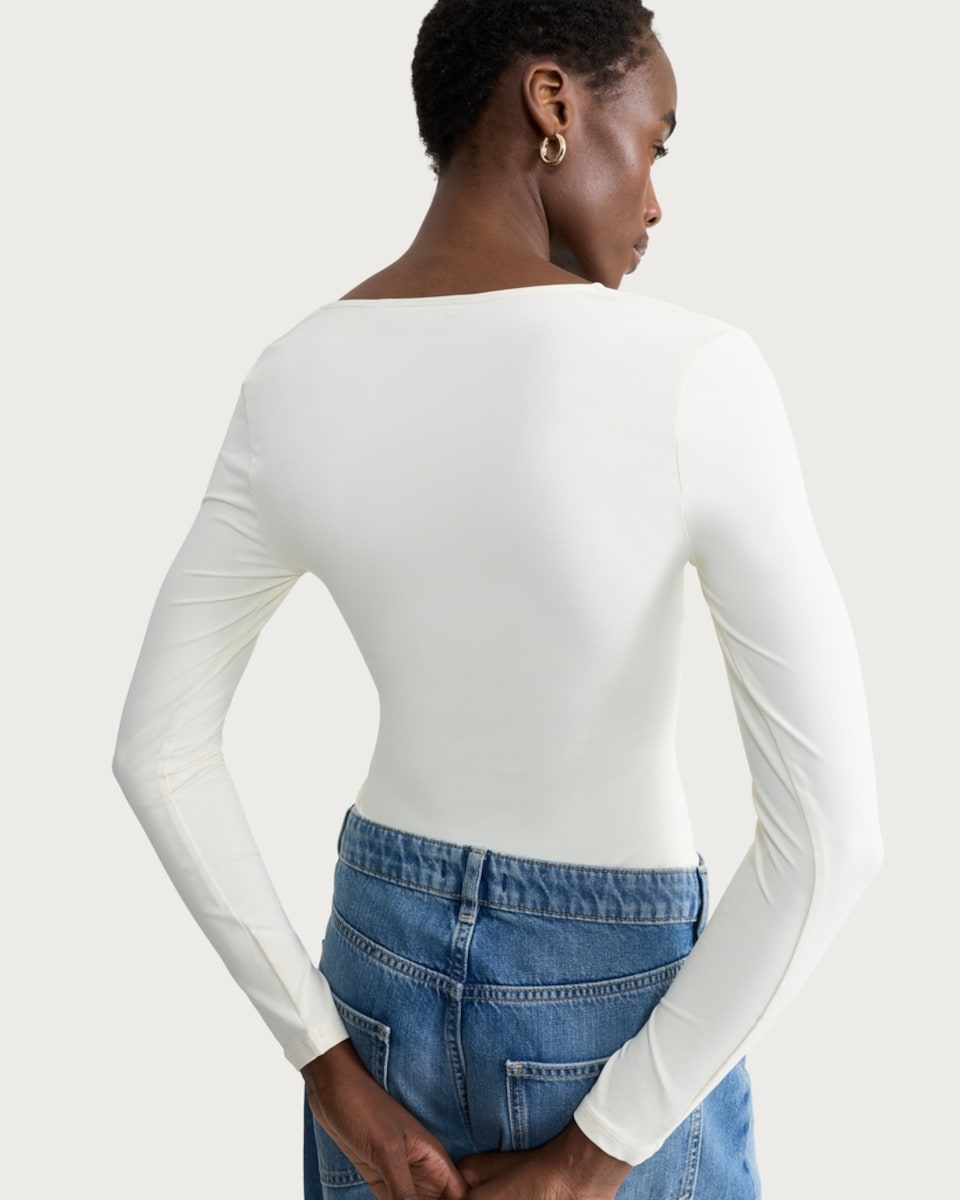 image 1 of F&F Polyamide Square Neck Long Sleeved Bodysuit in Cream