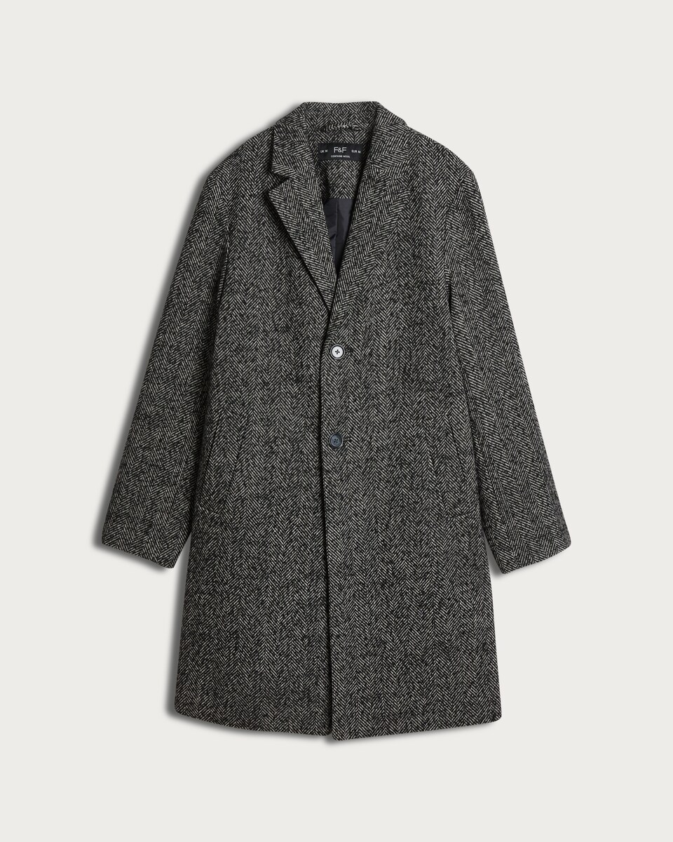 image 1 of F&F Herringbone Coat with Wool in Grey