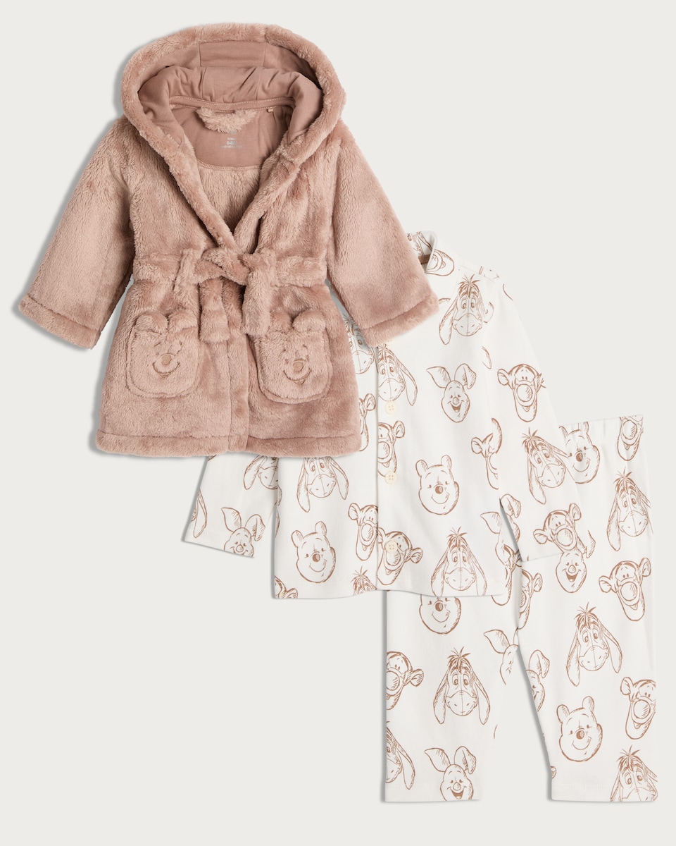 image 1 of Disney Winnie the Pooh Fleece Hooded Dressing Gown in Brown