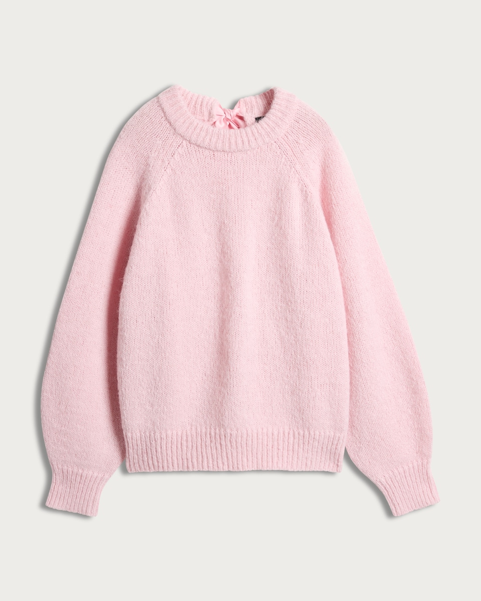 image 1 of F&F Knitted Satin Bow Back Jumper in Pink