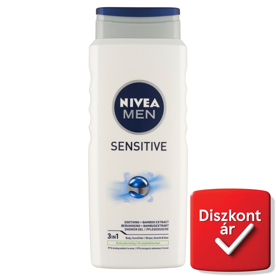 NIVEA MEN Sensitive tusfürdő tusoláshoz, arc- és hajmosáshoz 500 ml  1. kép