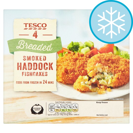 TESCO 4 SMOKED HADDOCK FISHCAKES 340g Tesco Groceries