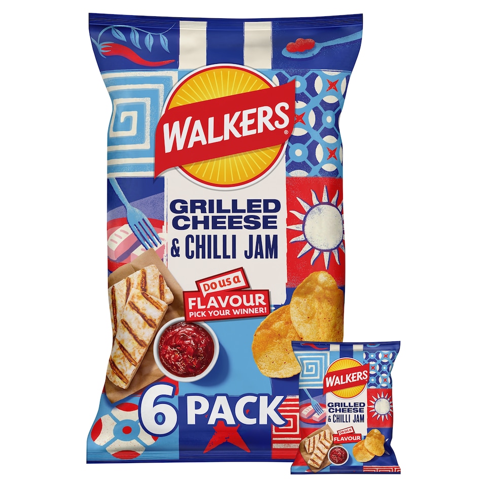 image 1 of Walkers Do Us a Flavour Grilled Cheese & Chilli Jam Multipack Crisps 6x25g