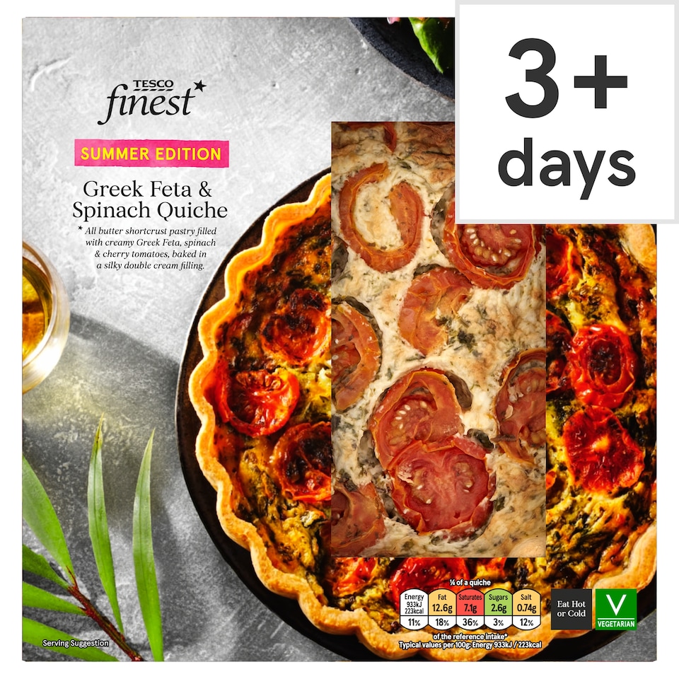 Tesco Finest Feta, Spinach & Cherry Tomato Quiche 400g