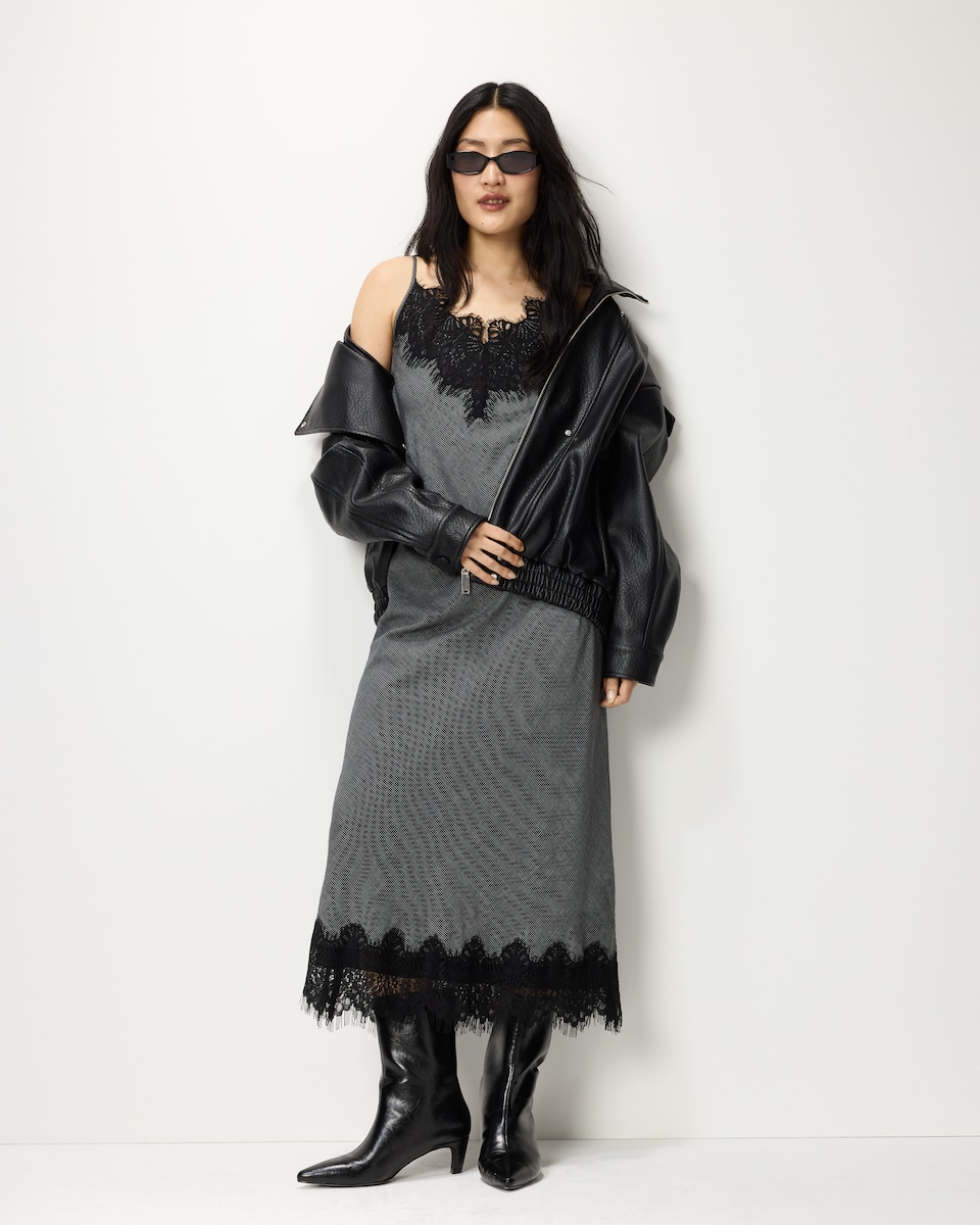 image 1 of The F&F Edit Faux Leather Funnel Neck Oversized Fit Jacket in Black