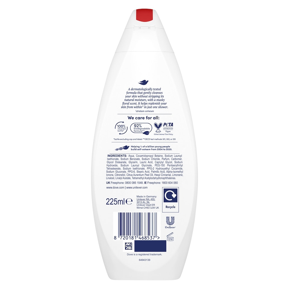 image 1 of Dove Silky Velvet 24hr Moisturisation Body Wash Shower Gel 225ml